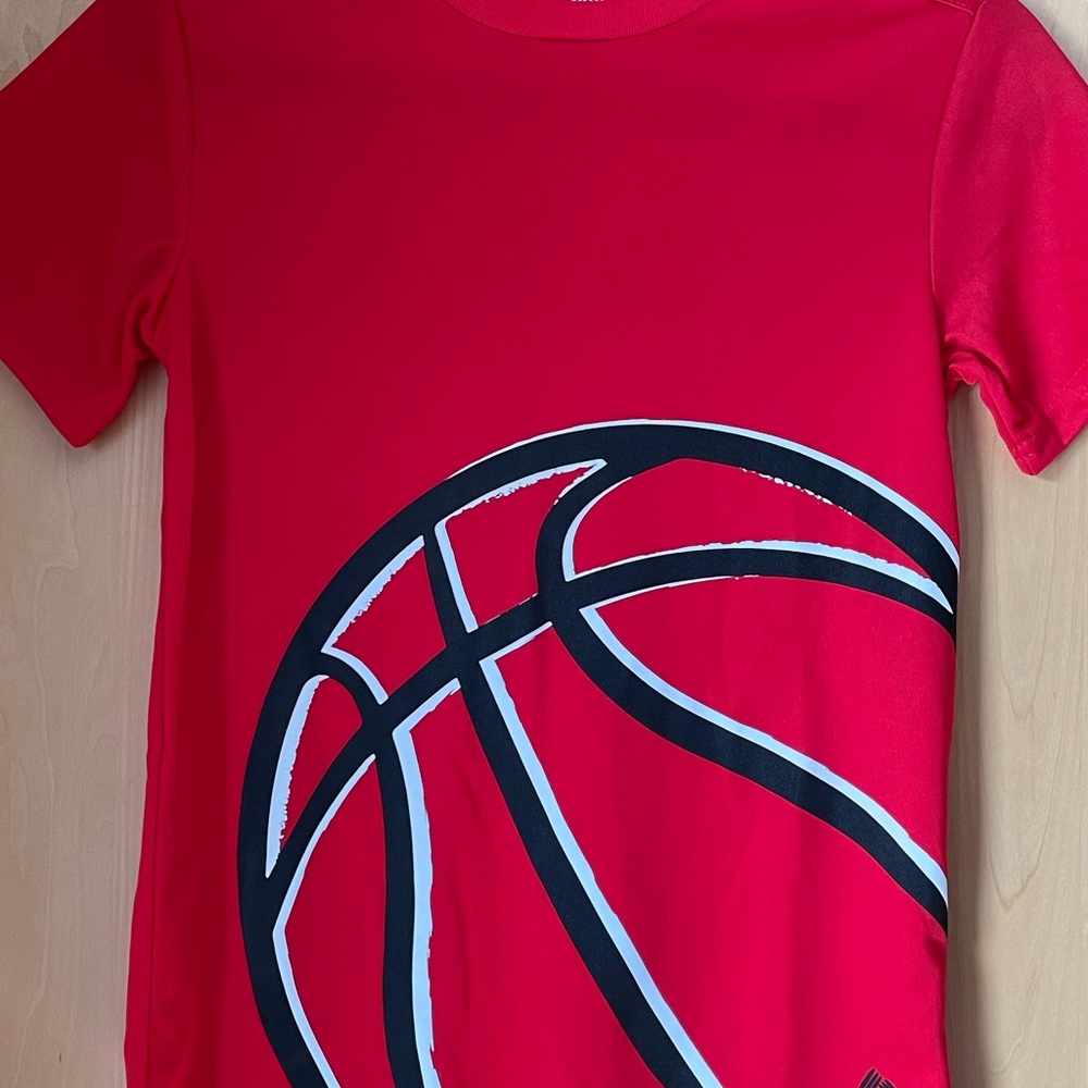 Adidas Kids Red Tee with Basketball Design - Picture 2 of 6